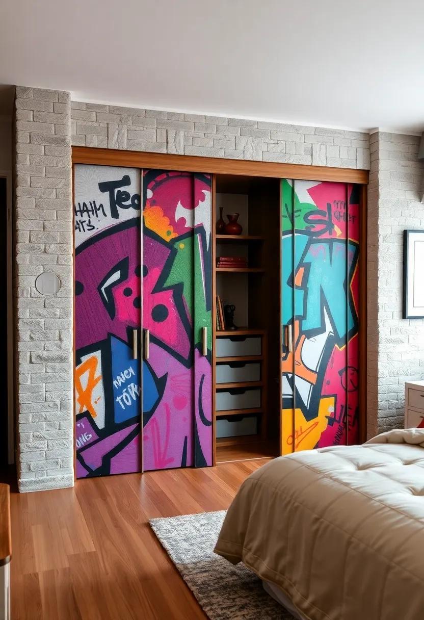 Customize closet doors with hand-painted street ​art designs