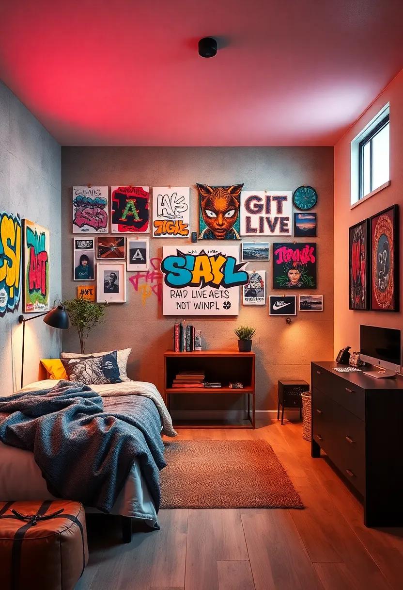 Put up a DIY graffiti art gallery with pinned artwork and photos