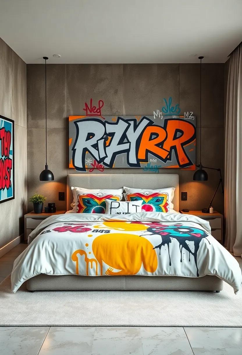 Use graffiti-inspired bedding sets and‍ throw pillows