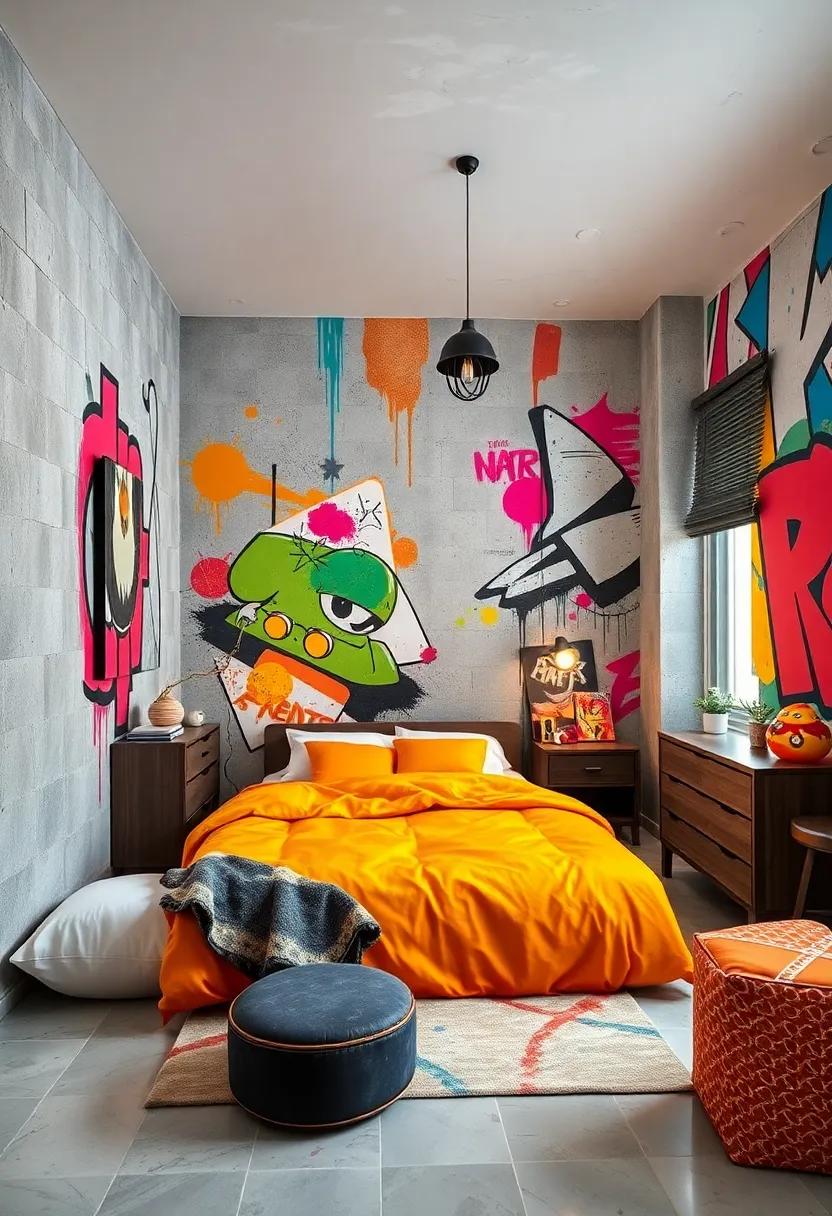 Utilize bold geometric patterns in bright spray paint hues