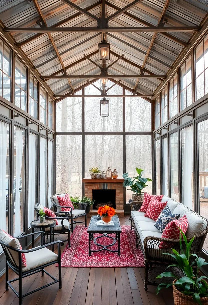 The Intricate Metal Framework of a Vintage Greenhouse Porch Encased With Clear, Reflective ‌Screens