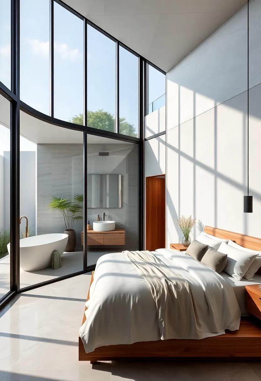 A serene retreat featuring floor-to-ceiling glass walls that blend the bedroom seamlessly with a spa-inspired ensuite,creating a harmonious indoor-outdoor luxury experience
