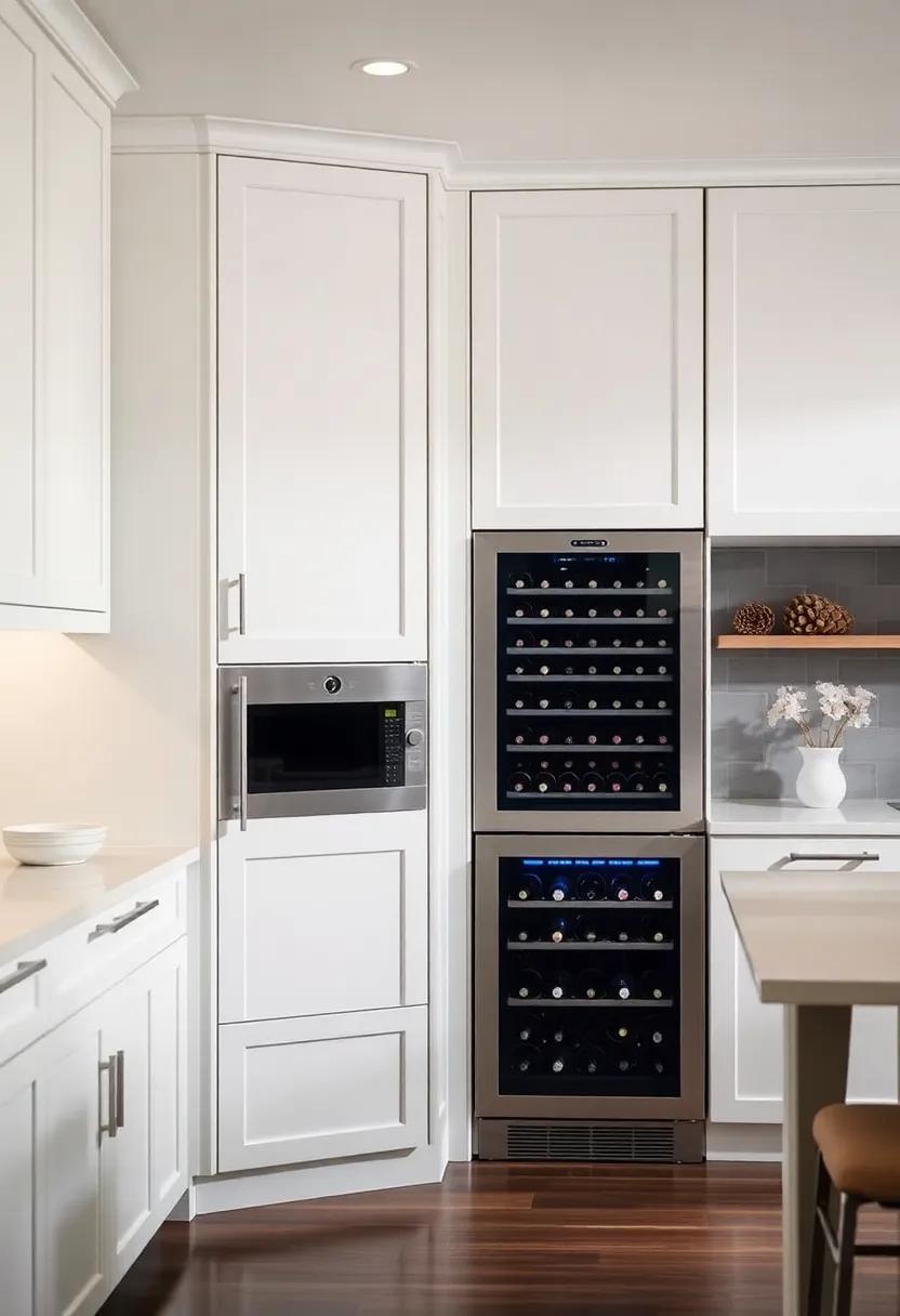 Built-in Wine Cooler:⁣ sophisticated⁢ wine storage, discreetly tucked away in pearl-toned cabinetry, combines utility with an elevated dining experience