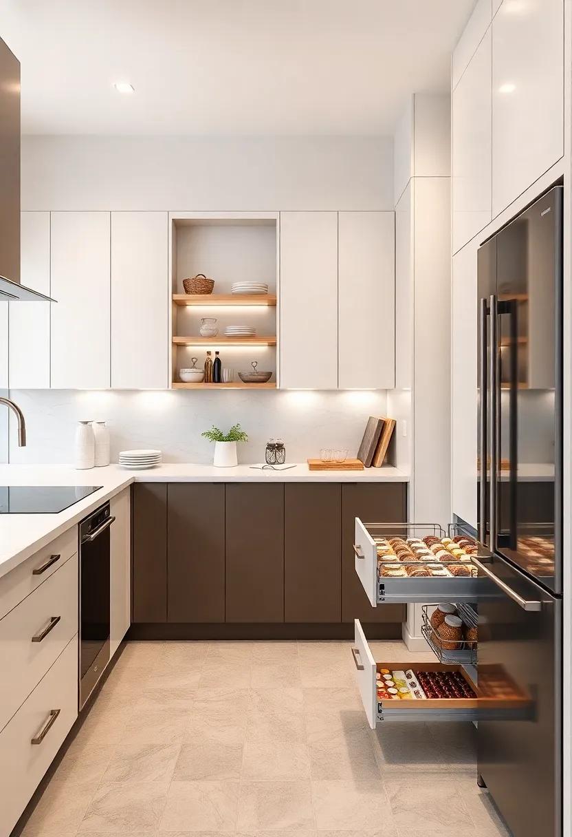 Smart Storage Solutions: Innovative cabinetry with pull-out ​racks and spice ⁤drawers maintains order while allowing easy access to items in a luxurious setting