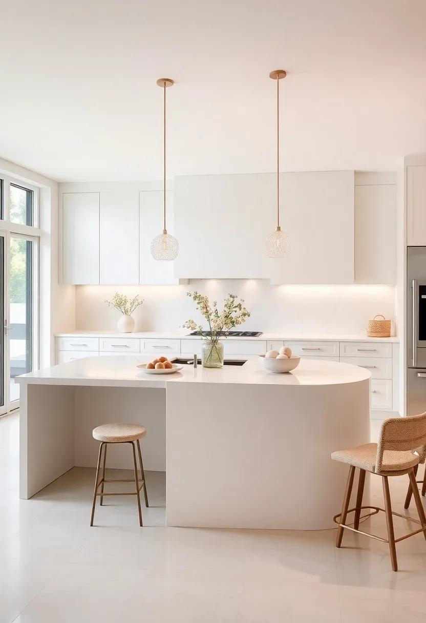 Statement Island: An oversized kitchen island​ in a soft pearl hue serves as a focal point,‍ inviting both family ⁣and friends to gather