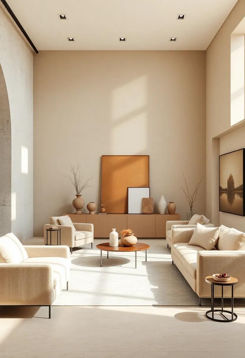 The delicate Play⁤ of Shadows Cast on Beige ‌Walls Highlighting Minimalist Sculptures and‍ Artifacts ‌in​ Luxury Settings