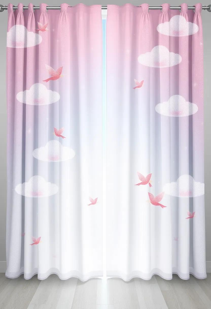 Dreamy Winter Skies: Soft pastel curtains with glittering clouds and whimsical ⁢birds bring a⁣ serene winter atmosphere to your décor