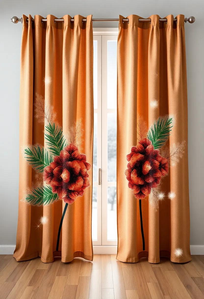 Frosted Pine Cones: These earth-toned curtains adorned with glimmering pine‍ cone graphics embody the essence of a natural winter aesthetic