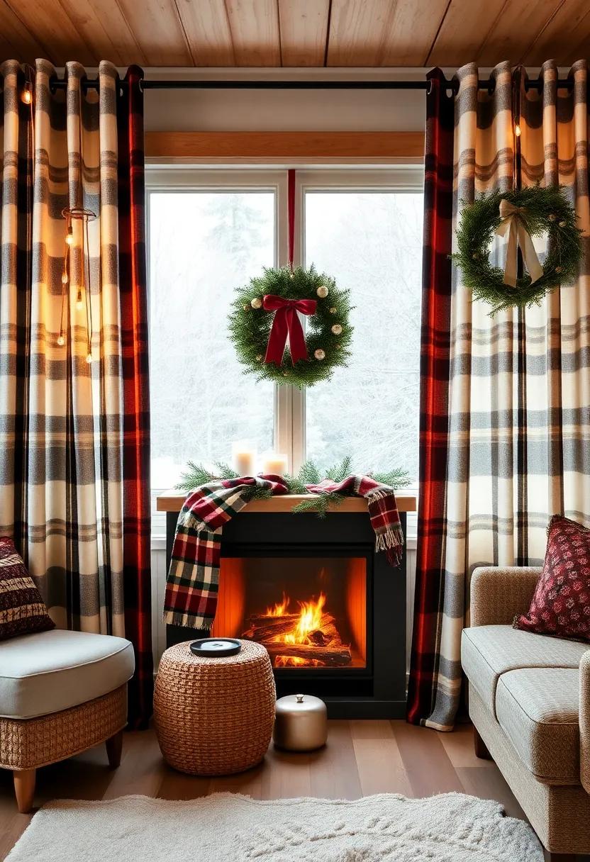 Rustic winter Cabin: Cozy plaid curtains ⁤with bronze glitter threads add a warm, rustic touch, reminiscent of cozy nights ⁣by the fireplace