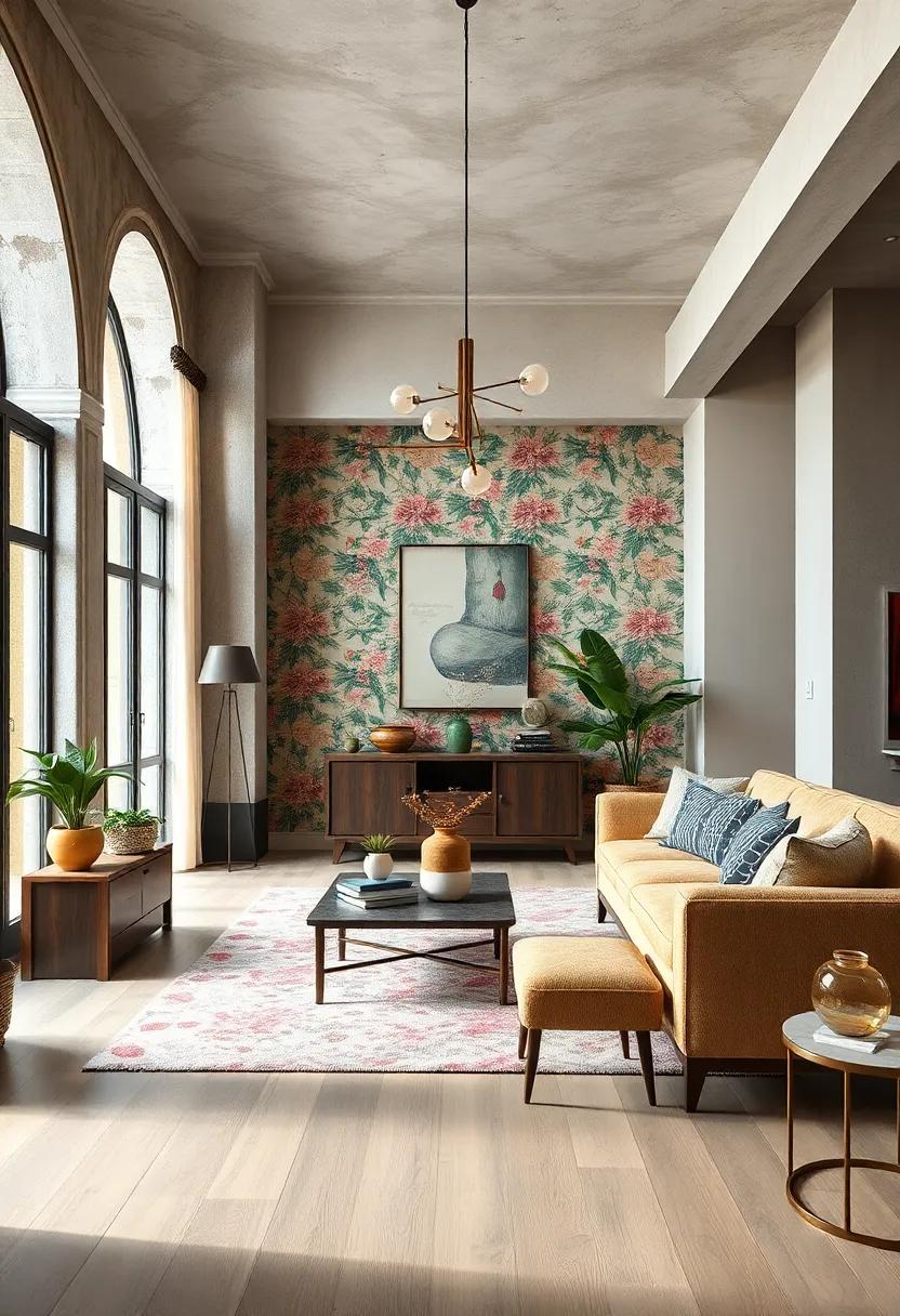 Enveloping the Room with Floral Wallpaper Paired with Clean,Geometric Furniture Shapes