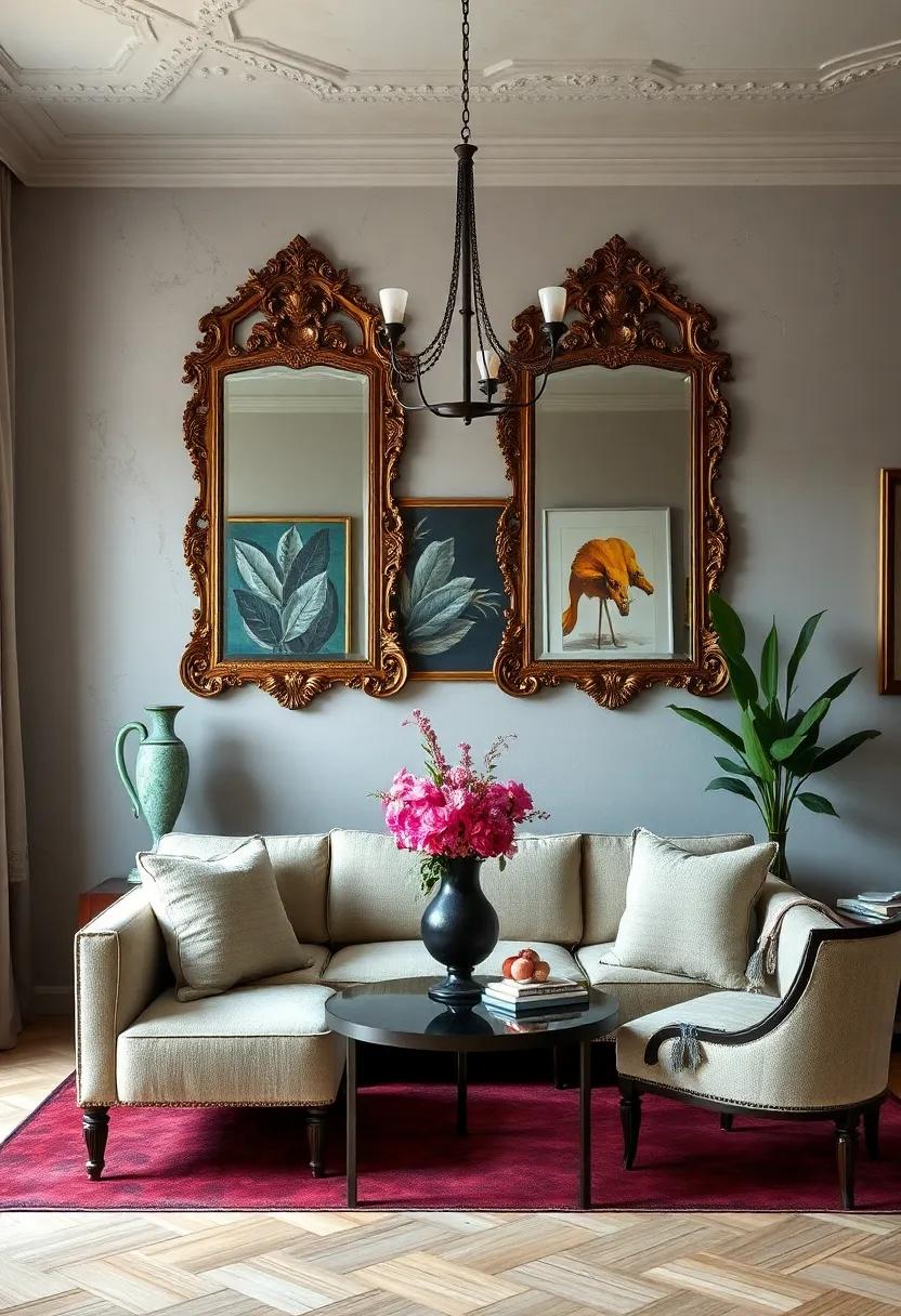 Ornate Victorian Mirrors Reflecting Contemporary Art Pieces for a Stunning Visual Contrast