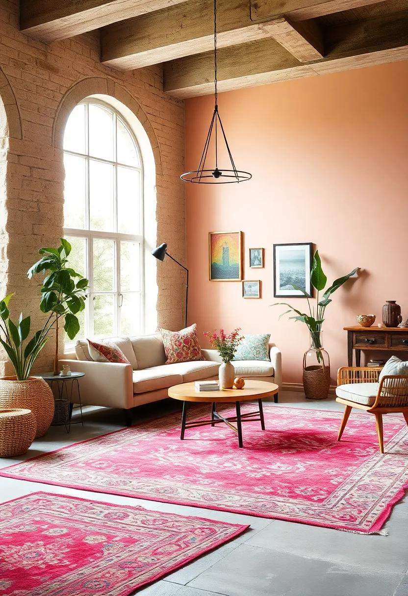 Soft Pastel Wall Colors Paired with Bold Vintage Rugs to Create a Unique and Inviting Ambiance