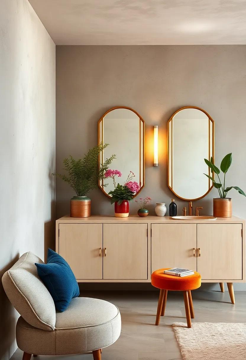 contrasting Art Deco Vanity Mirrors with Scandinavian Minimalist Dressers to Blend Eras