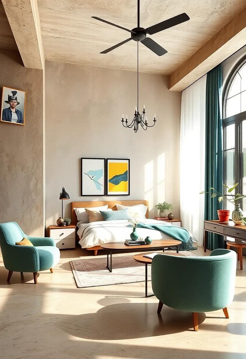 Mixing Retro color Palettes with Sleek Contemporary Textures in Bedroom Designs