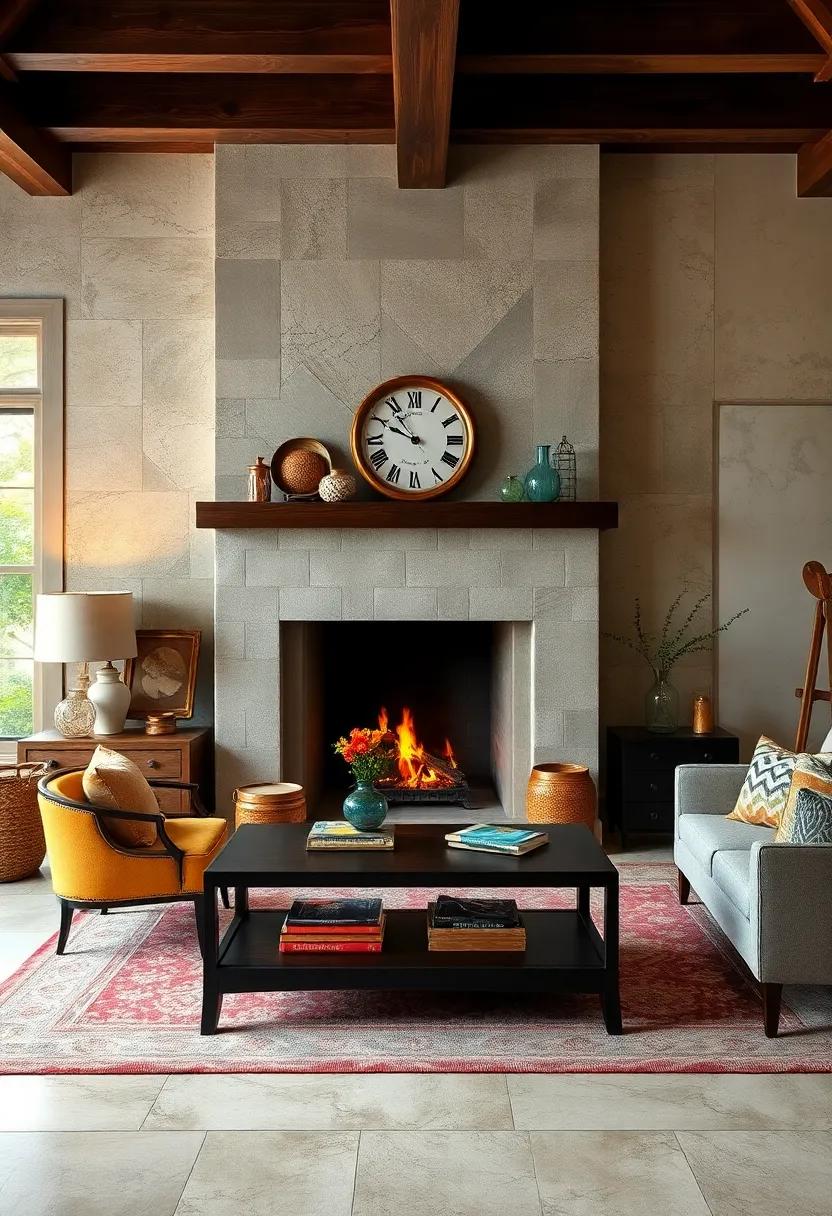 Highlighting Vintage Tiled Fireplaces Surrounded by Modern Abstract Wall Treatments