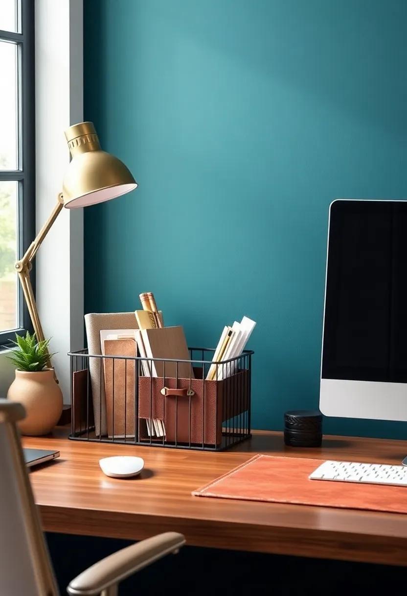 Industrial-chic Accessories: Incorporate metal and leather accessories—like a stylish file organizer or a chic desk pad—for an elegant yet functional workspace
