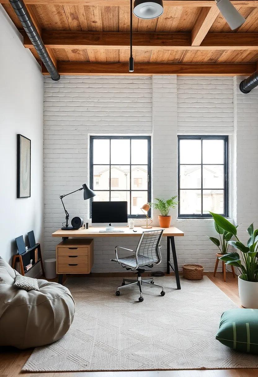 Soft Textiles for Comfort: Incorporate textiles, such as an area rug or cushioned chair, to balance the hard surfaces of industrial design and create a welcoming vibe