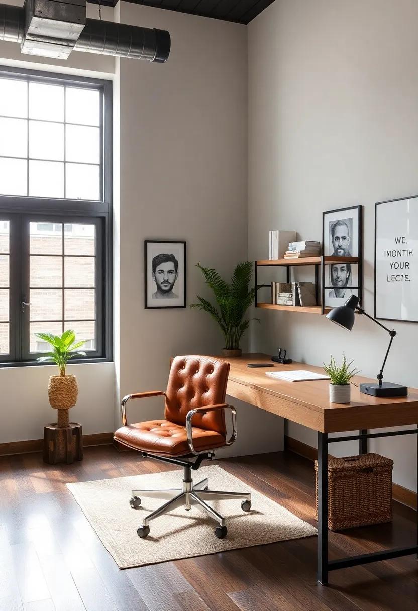 A touch of Luxury: Incorporate luxe elements, such as a leather chair or high-quality finishes, to elevate your industrial office decor without losing its edge