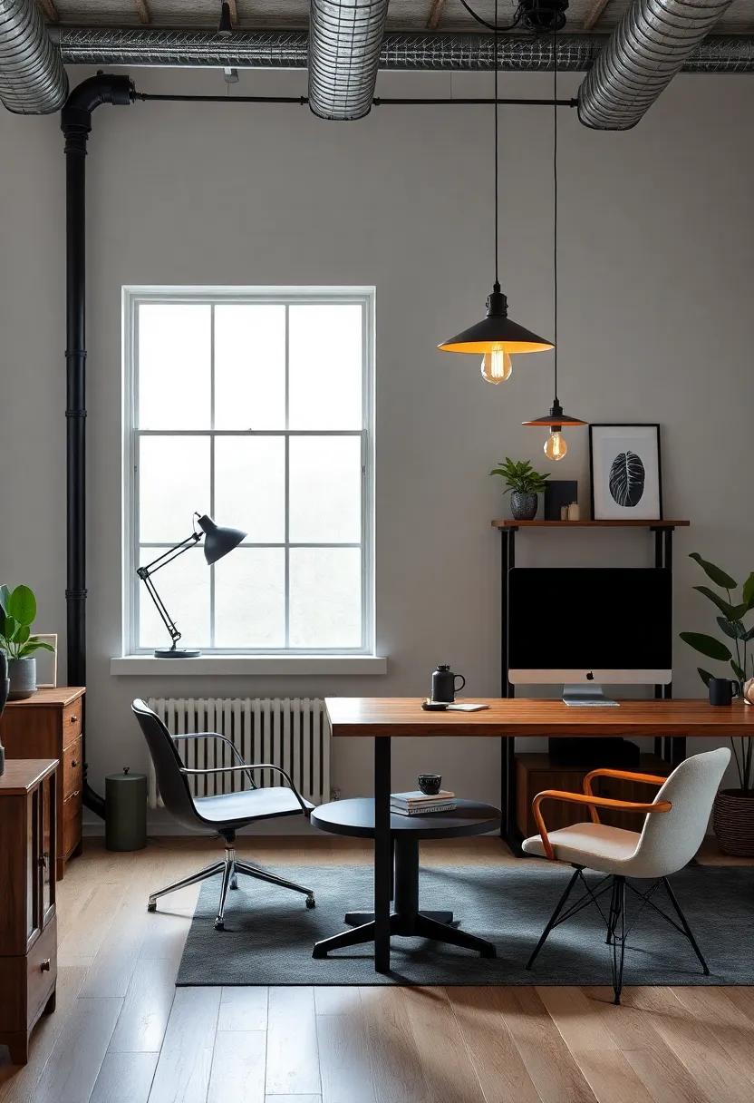 Vintage Meets modern: Incorporate vintage industrial lighting fixtures alongside sleek, contemporary furniture for a striking contrast that stimulates inspiration