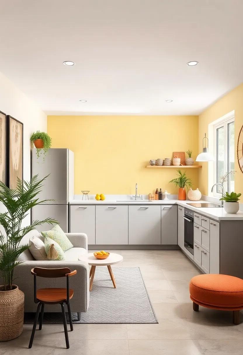 Pale Yellow and Light Gray – This sunny yellow combined with subtle gray adds warmth‌ without overwhelming the space