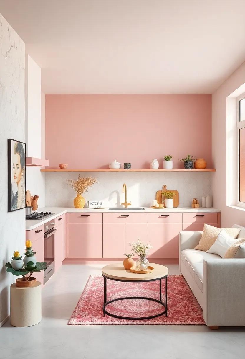 blush Pink and Off-White‍ – A delicate blush pink with off-white elements crafts a soft and cheerful ambiance