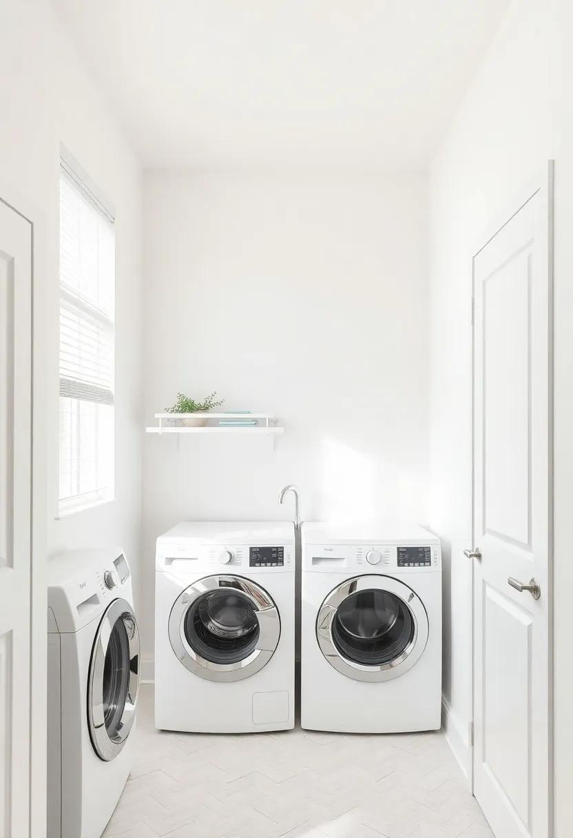 Bright⁣ White ⁤walls Creating an Illusion of Spaciousness in a⁢ Compact Laundry Room