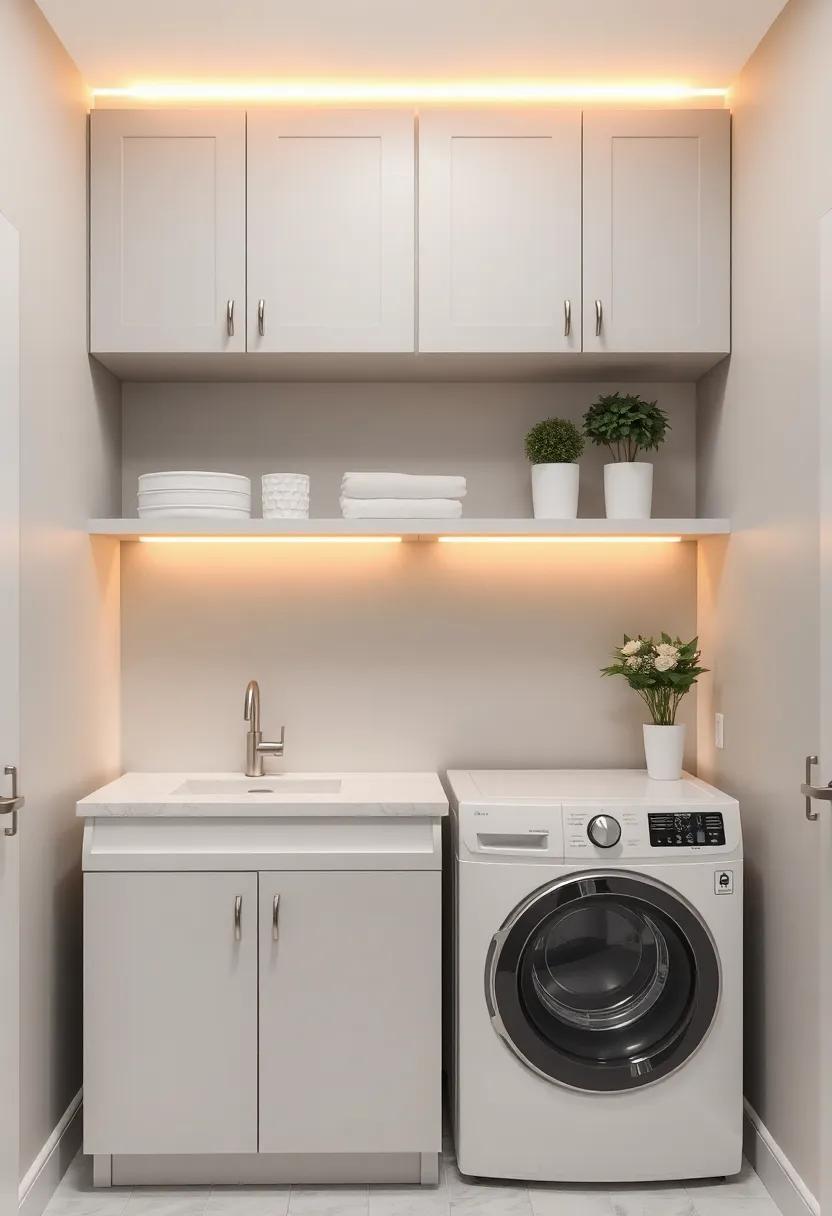 Pale⁤ Gray Folding⁣ Station Illuminated ‌by warm ⁣LED Strip Lights for⁤ Practical Elegance