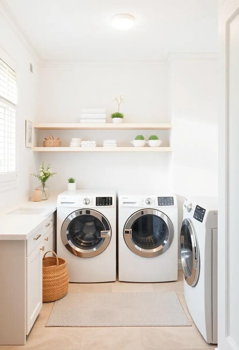 Bright⁣ and ‌Balanced Laundry Room Featuring​ Subtle ⁢Layers ⁣of White⁢ and Soft Taupe