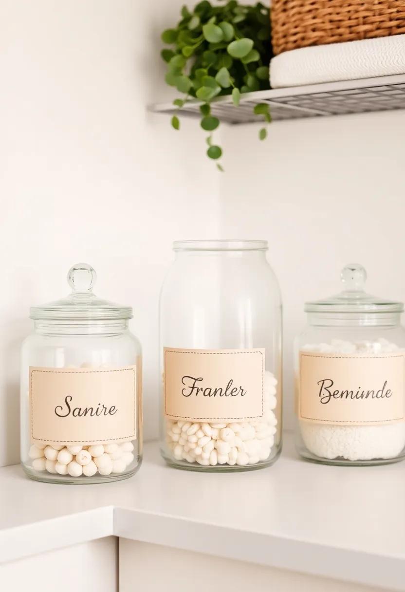 Clear Glass Jars with Soft Beige ‌Labels Harmonizing Organization with Aesthetic‌ balance