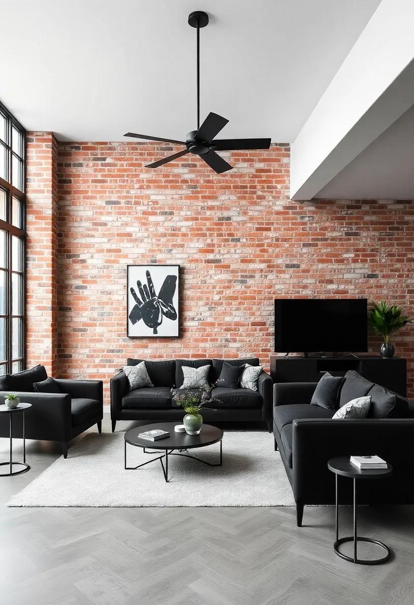 Industrial Edge: Pair black furniture with raw materials such as exposed brick and steel for an urban industrial aesthetic
