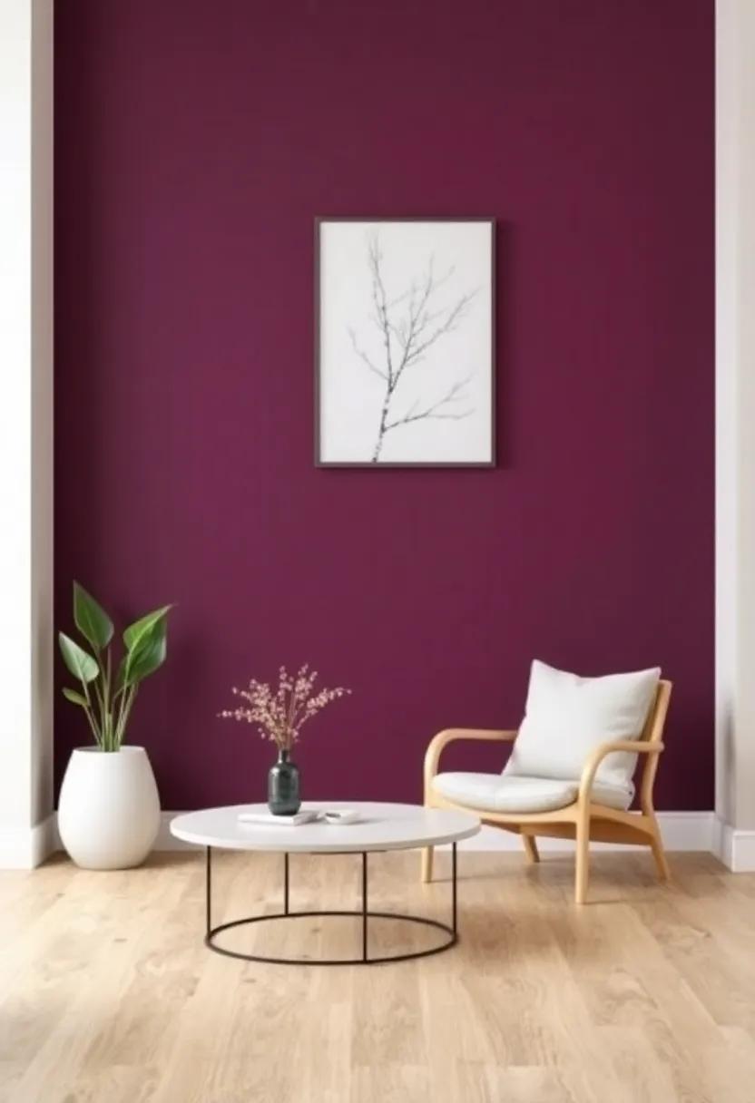 Rich Plum and Birch: A deep ⁢plum accent wall ⁢showcases the light tones of birch ​beautifully, adding a touch of ​drama and sophistication to the⁤ living room while remaining balanced
