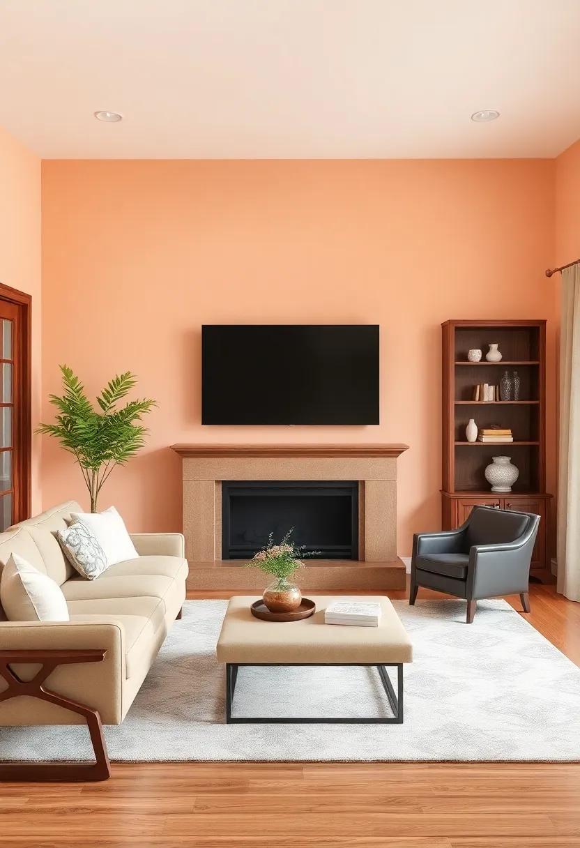 Creamy Peach and ​Red Oak: ‌Creamy peach walls soften⁣ the stronger tones of red oak, resulting in a delightful ⁤balance⁢ between ​warmth and elegance, ideal for any living arrangement