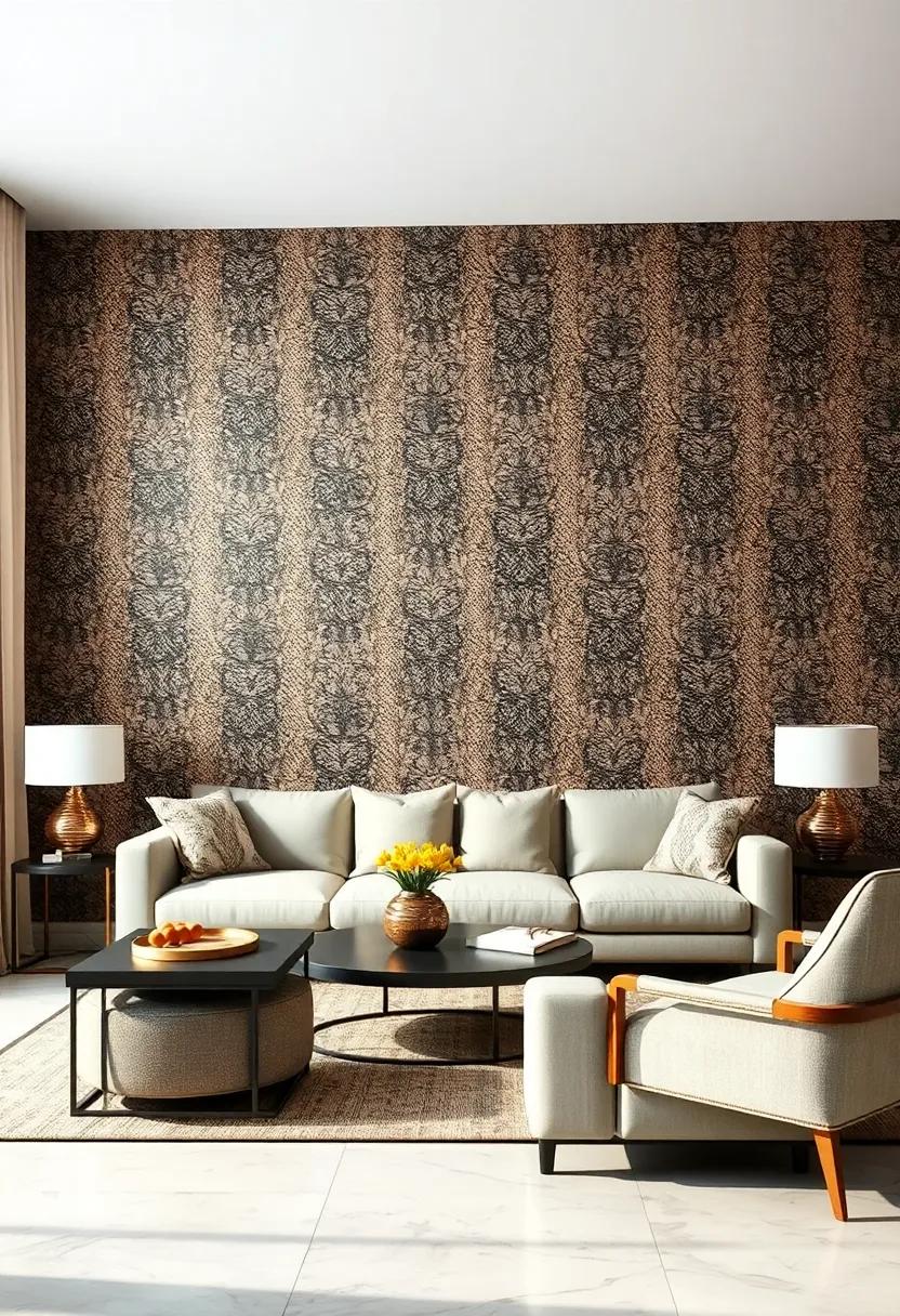 Exotic Snake Skin Texture: Bring an edgy, textured look to your living room with snake skin-inspired wallpaper in metallic or matte finishes