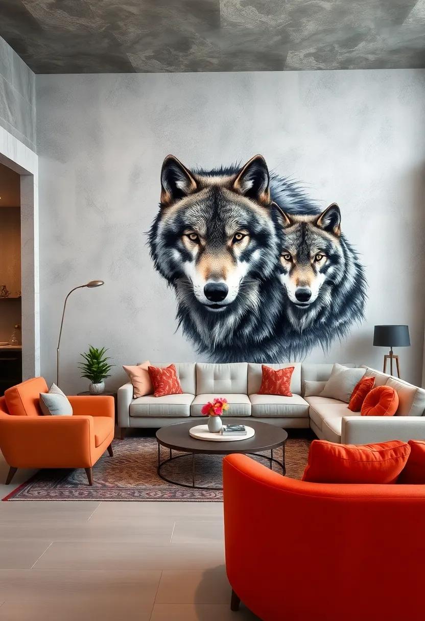 Dynamic Wolf pack: Embolden your living room with striking wolf pack imagery that symbolizes strength and unity through a bold design