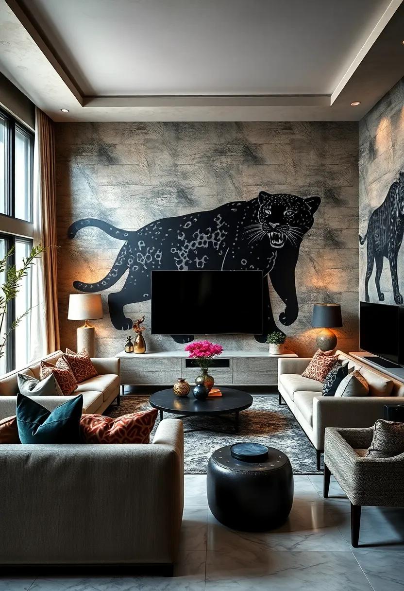 Fierce Panther Shadows: Add mystery and allure by using deep, shadowy panther prints that provide dramatic contrast in your living space