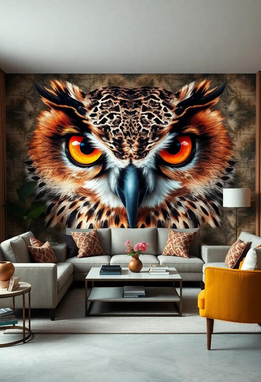 Intricate Owl Eyes: Spark curiosity with wallpaper featuring the mysterious gaze of owls, combining natural beauty and a hint of mysticism