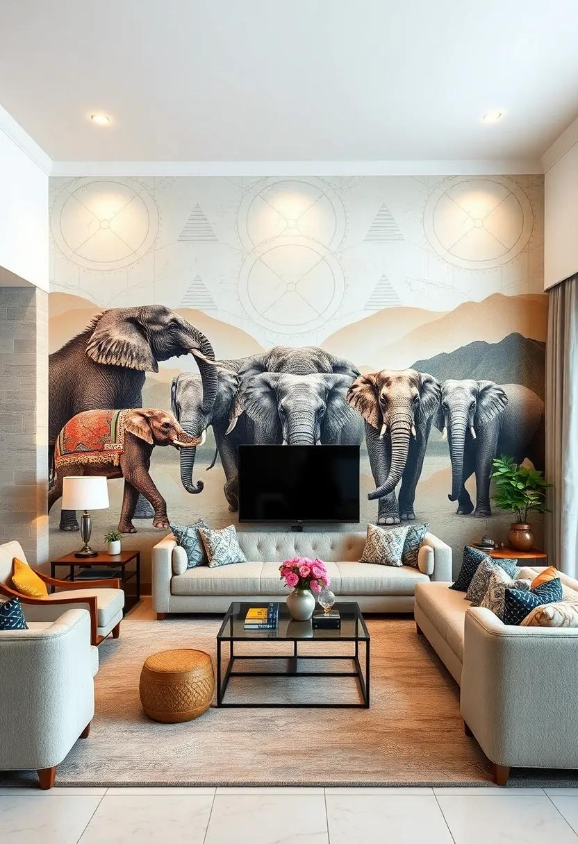 Artistic Elephant Parade: Celebrate grandeur and wisdom with wallpaper depicting a parade of elephants in stylized, tribal-inspired designs