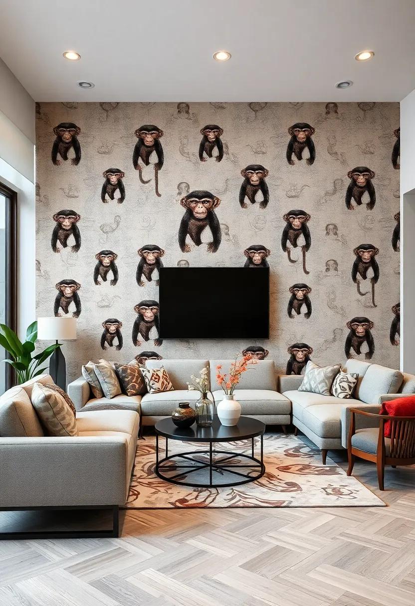 Playful Monkey Mischief: Add life and humor to your décor with mischievous monkey patterns that engage and entertain guests