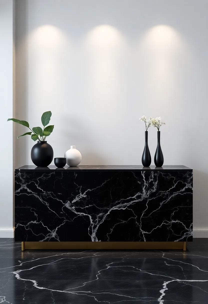 Black Marble Sideboard: Create a stylish storage solution with a sleek black marble sideboard that ⁢enhances your living area