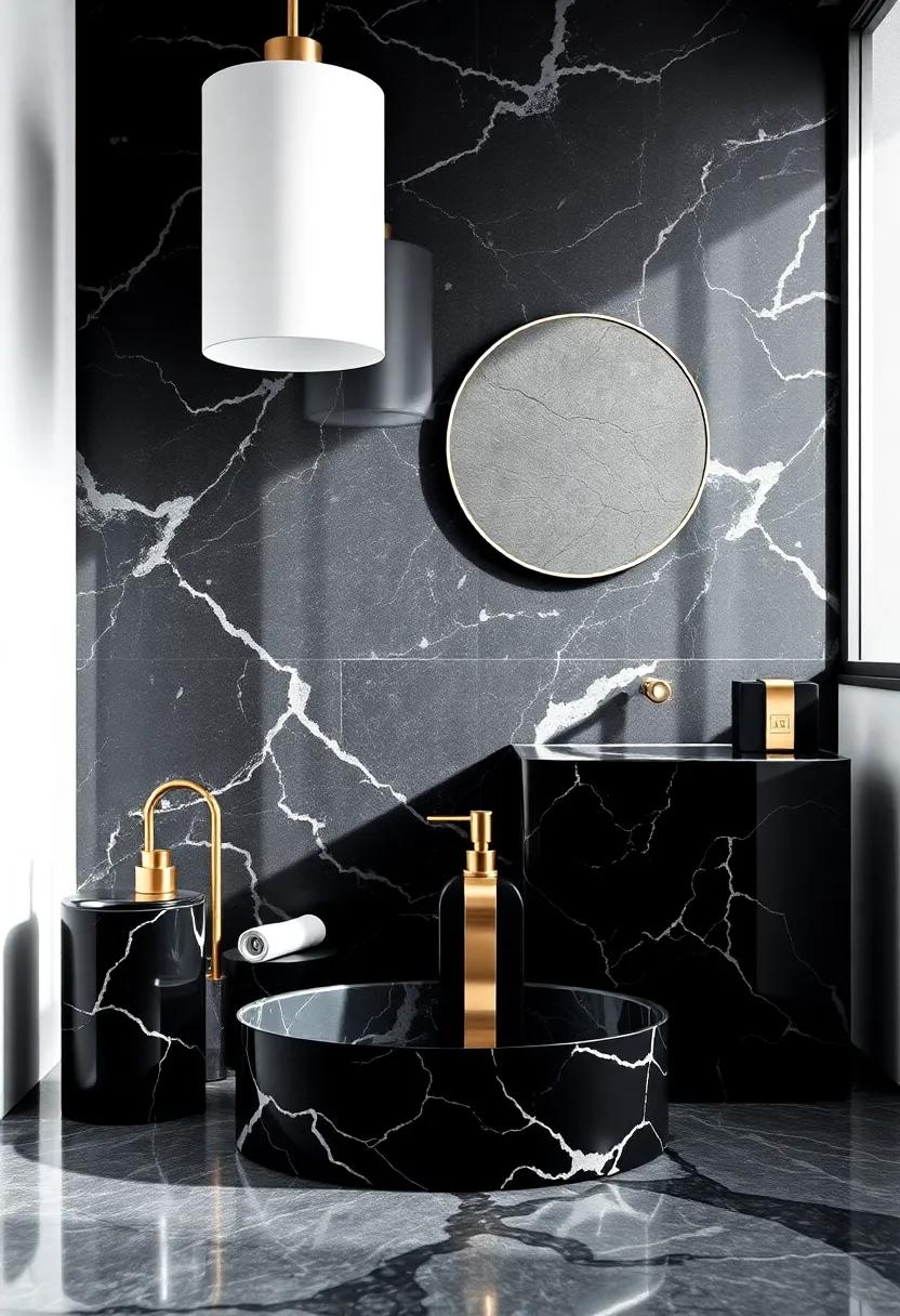 Black Marble Bathroom Accessories: Complete your bathroom look with coordinated ⁤black marble accessories that scream luxury