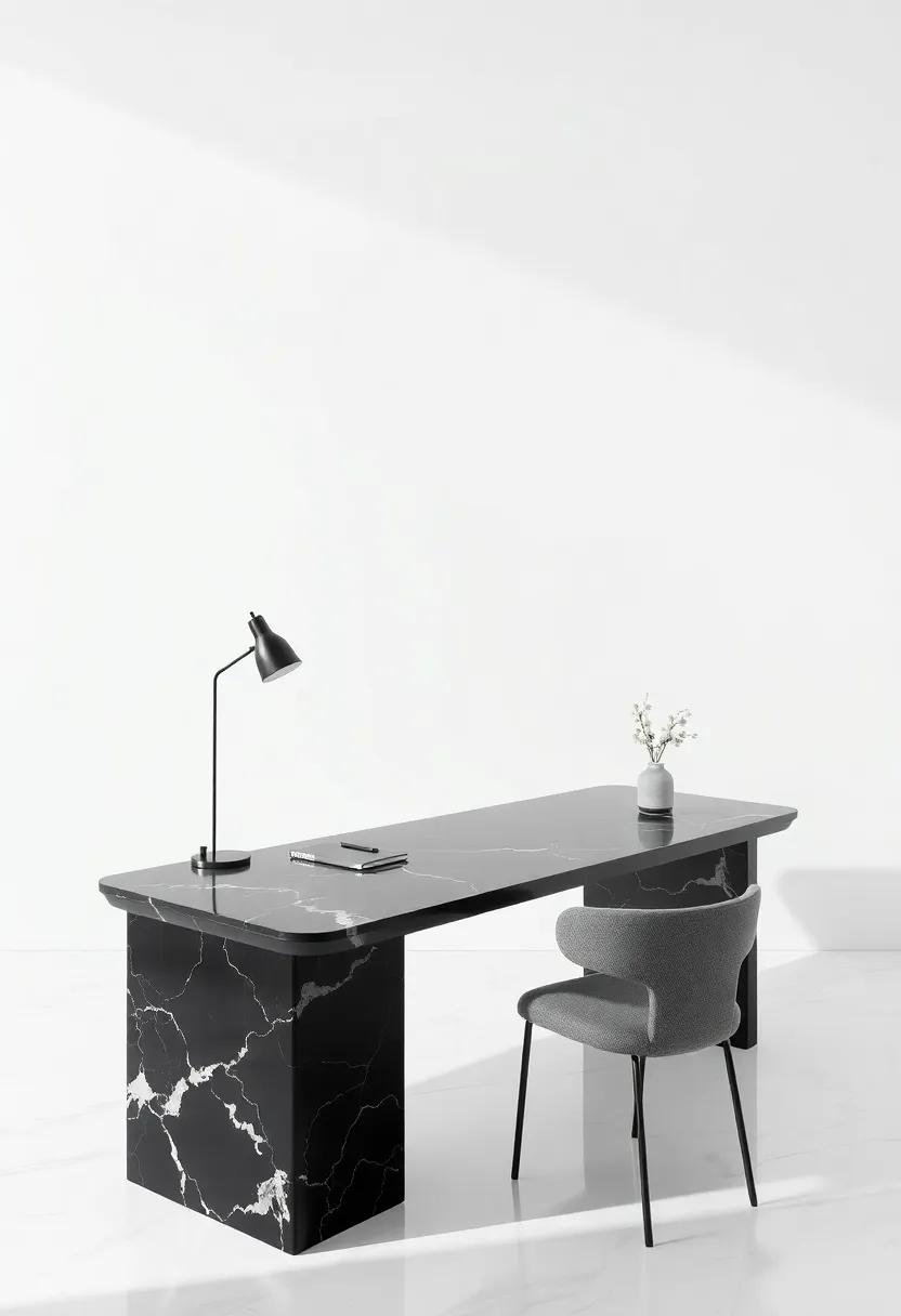 Black marble Desk: Enhance your workspace with a stunning black marble desk that exudes professionalism and style