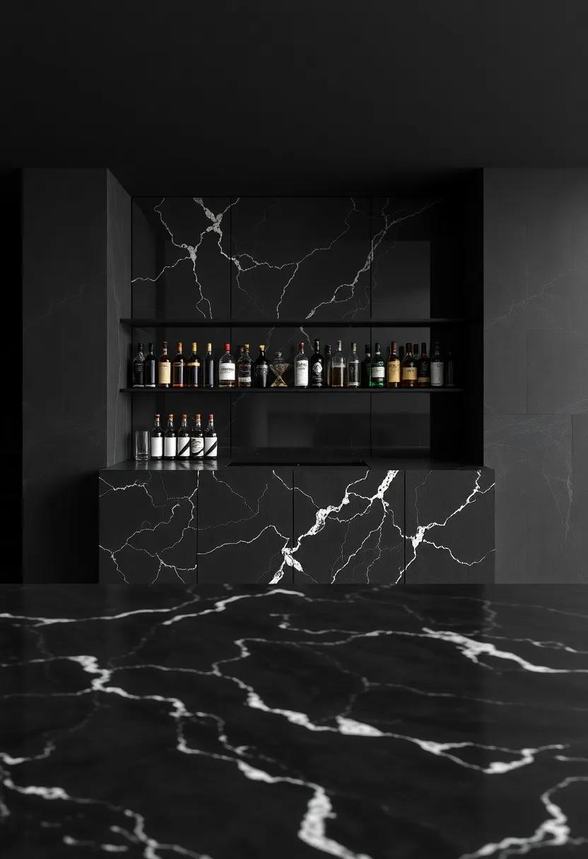 Black Marble⁤ Home Bar: Elevate your‌ entertaining game with a stylish home bar that features sleek ​black marble surfaces and timeless design