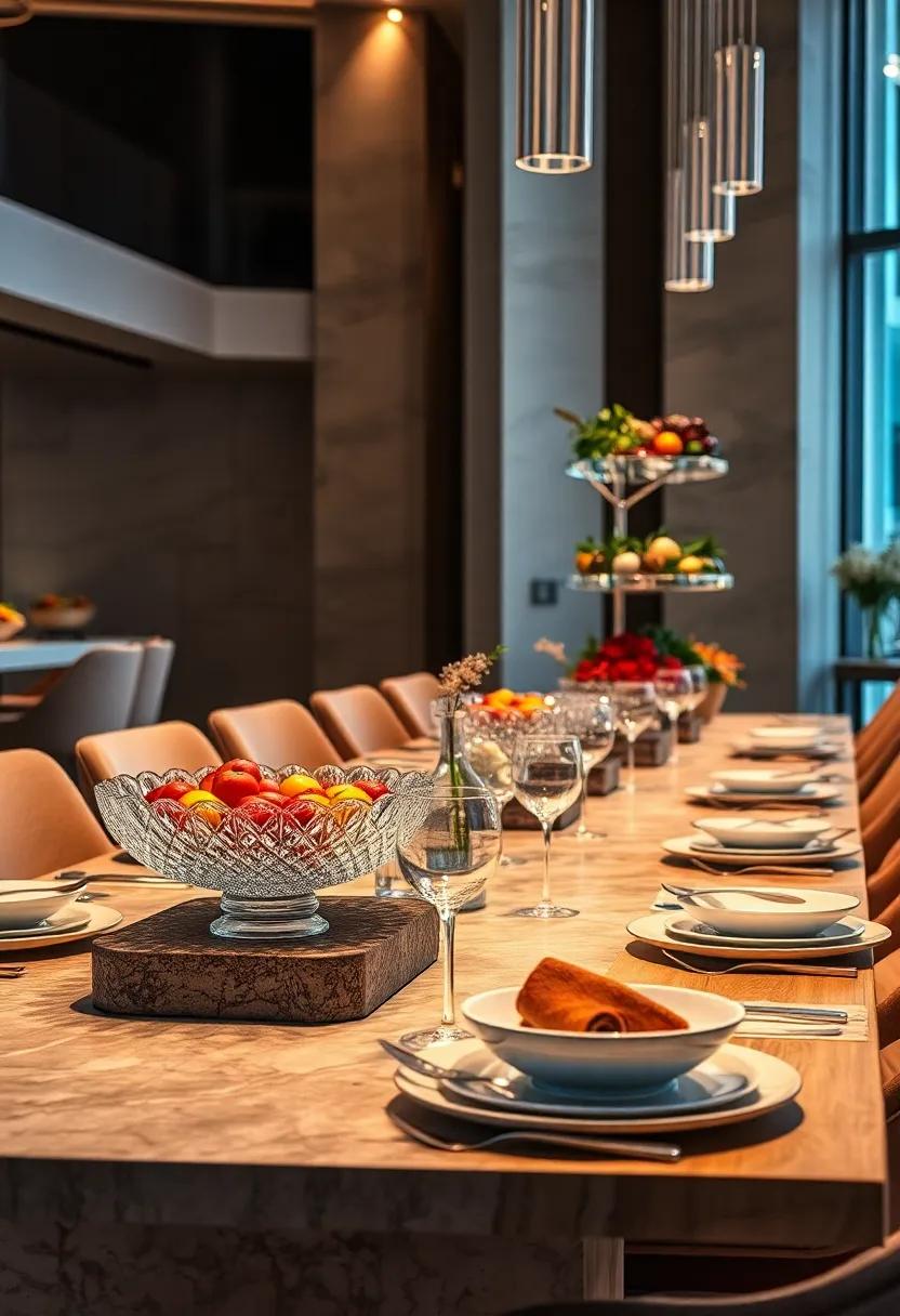 Elegant ⁣Buffet Displays Featuring Crystal Bowls and​ Tiered Serving Platters with Fresh seasonal ​Fare