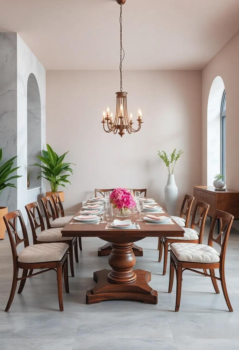 Soft Pastel Palettes Paired ⁢with Antique⁤ Wood Furniture Creating a dreamy, Serene ⁤dining Environment