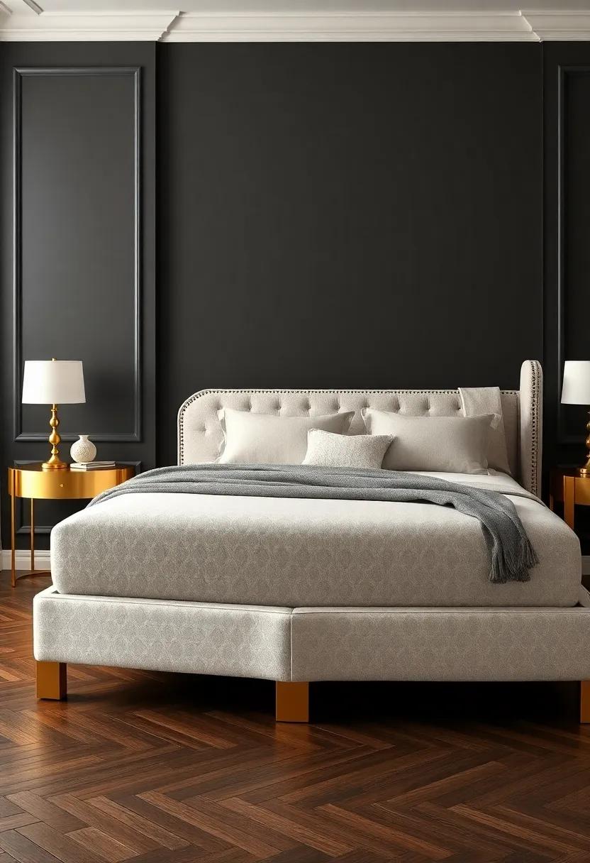 Chic ‌Bed ⁣Frame with Gold Finish: Transform your⁣ bedroom into a‍ haven of luxury with a beautifully upholstered bed frame that boasts a ⁣regal gold⁣ base