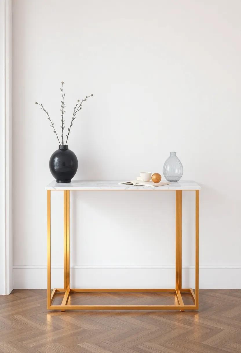 Elegant​ Console Table: This‍ narrow console table‌ combines⁤ a ​sleek ​gold frame with a captivating marble top, making ‍it perfect⁤ for entryways or living rooms