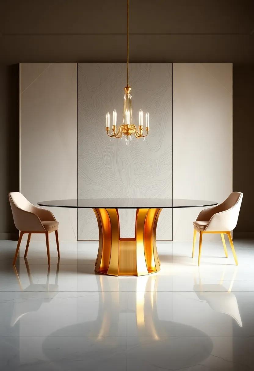 Luxurious ‌Dining⁤ Table: ​Experience opulence with a grand dining table boasting a ⁢strong gold base that ‌invites family and friends to gather in ⁢style
