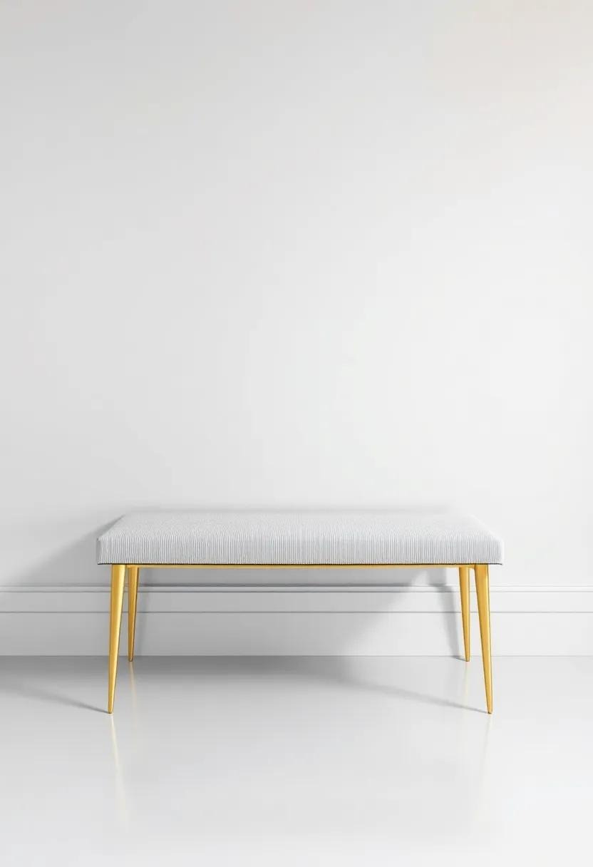 Stylish Bench with Gold​ Legs: Perfect for an entryway or foot ⁢of the bed, this stylish bench combines comfort⁤ and elegance⁣ with striking gold accents