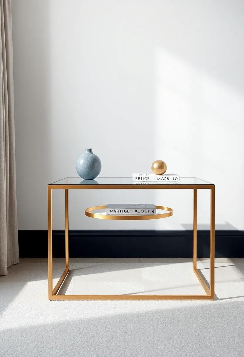 Minimalist Side Table:⁢ Featuring clean lines and ‍a ⁣striking gold‌ metal frame, this‍ side table adds‍ sophistication ‌to‌ any⁤ room while keeping your essentials within reach