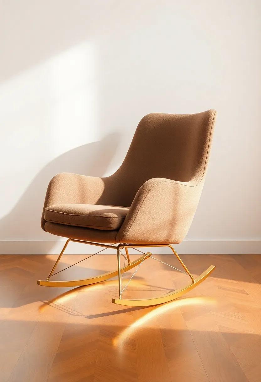 Mid-Century Modern Rocking Chair:⁢ Transform ⁢your space with a mid-century modern rocking ⁢chair supported by sleek gold legs for‌ added ⁢flair and ⁣comfort